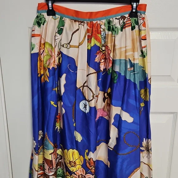 ANTONIO MELANI Evie Cotton A-line Maxi Skirt: Ocean Print: Size-6 - Picture 2 of 16